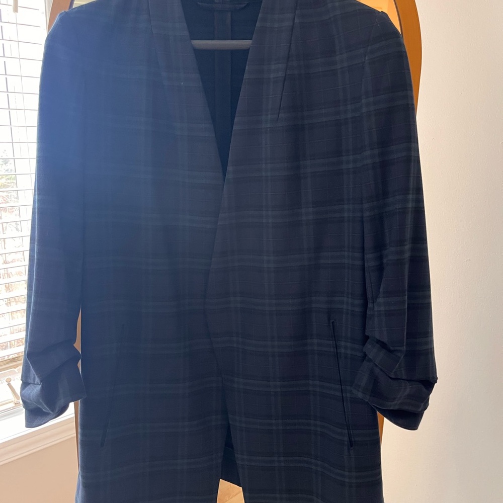 Babaton navy and green Plaid Jacket